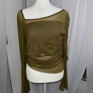 Brand new green sheer bell sleeve top